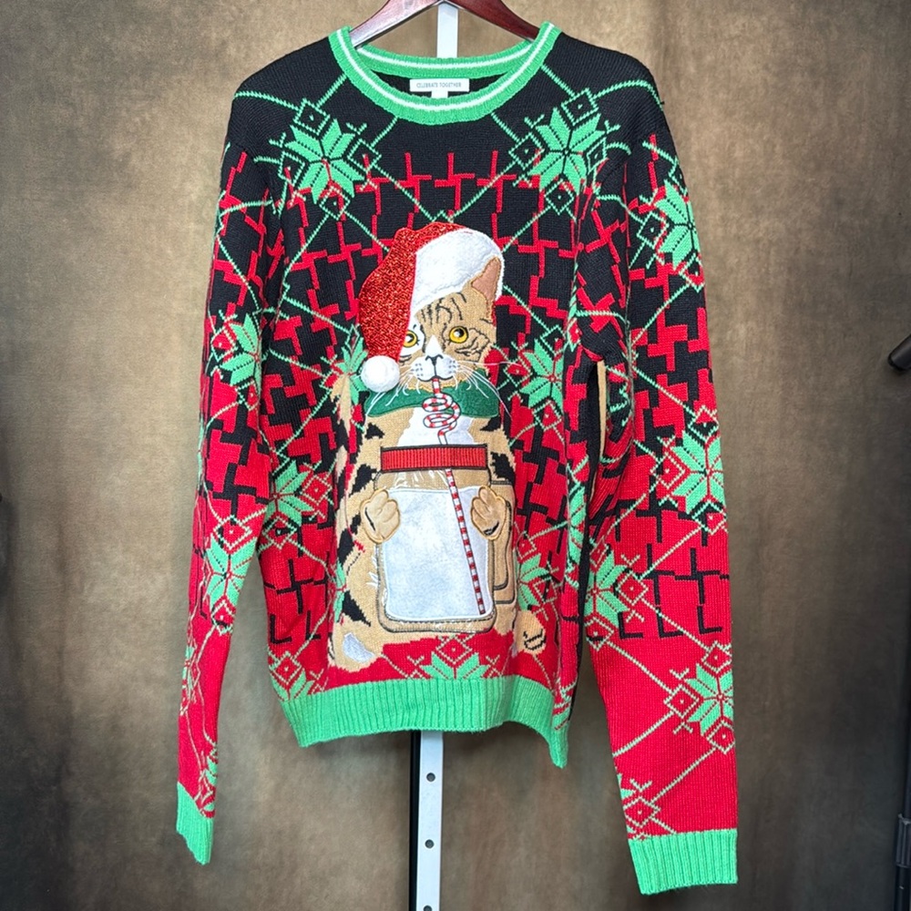 2 Pieces Men's Crewneck Who's Got Santa's Milk Christmas Sweater Size XL